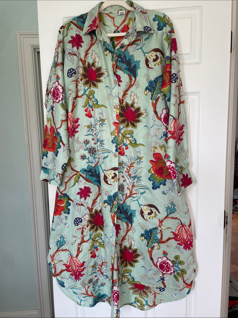 NWOT Light Mint Floral Button-Down Shirt Dress L/XL